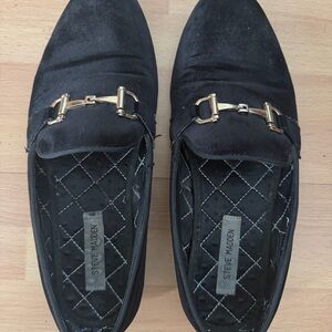 Men's Steve Madden Black Velvet Loafers with Gold Horsebit Buckle
